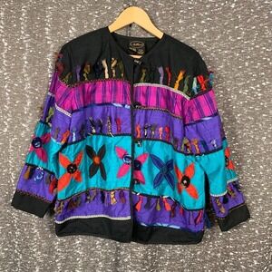Vintage Allure Multicolor Embroidered Art Patchwork Jacket Women's Missy Large‎